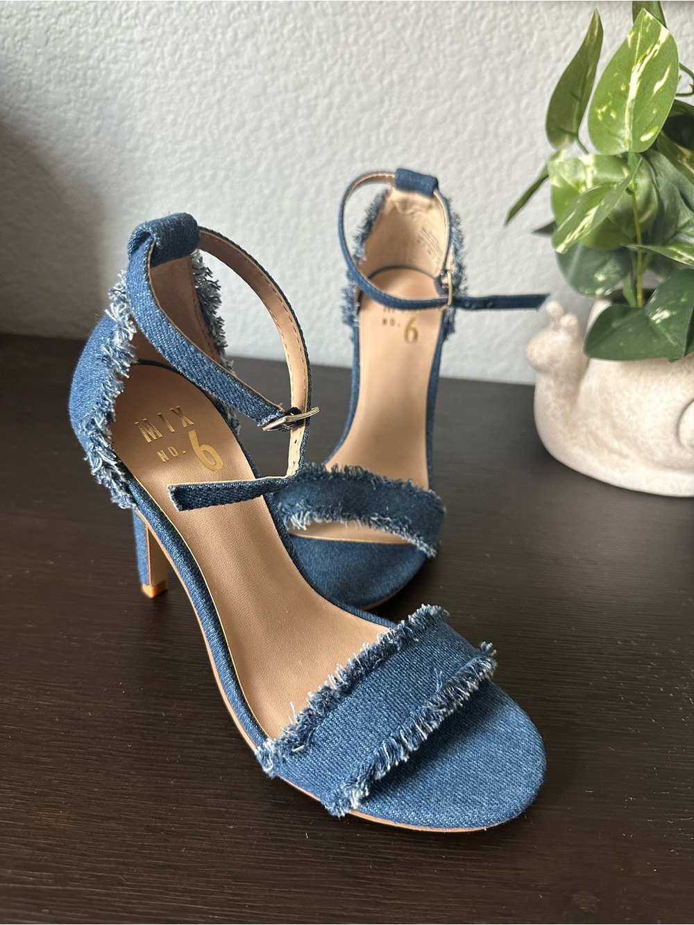 NEW! No. 6 Frayed Denim Ankle Strap Heels - Blue